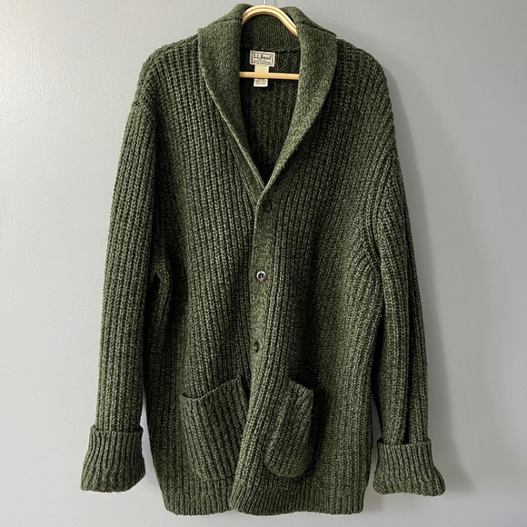 L.L. Bean Men’s chunky 100% Lambswool Cardigan sweater XXL - Picture 1 of 4
